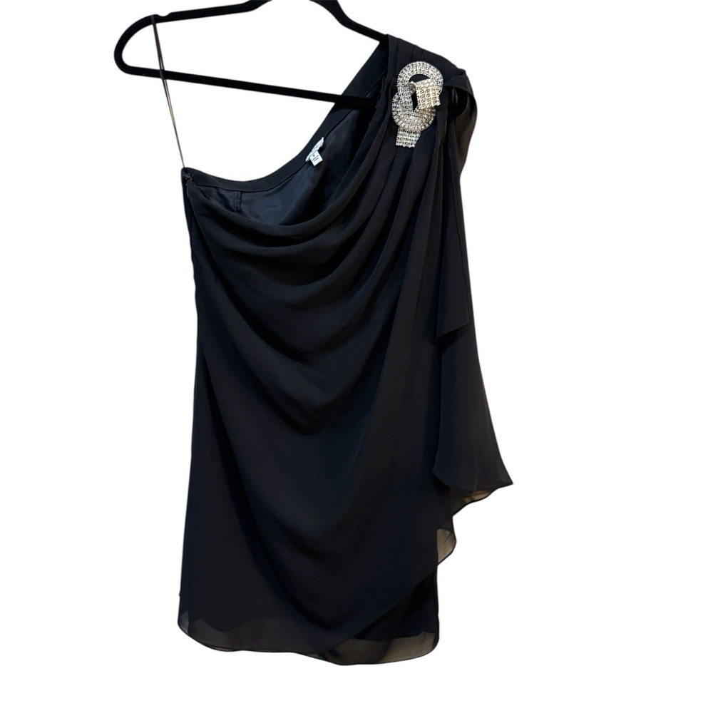 Cache Women's Black One Shoulder Knee Length Dress‎ Rhinestone Embellishment